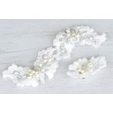 Wedding lace head piece and groom lace flower pin set